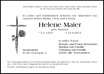 Traueranzeige von Helene Maier von Hersbrucker Zeitung